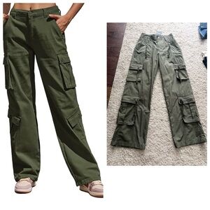 Charlotte Russe Women Y2K Olive Grn Cargo high rise Wide Leg Pant Zip pocket NWT
